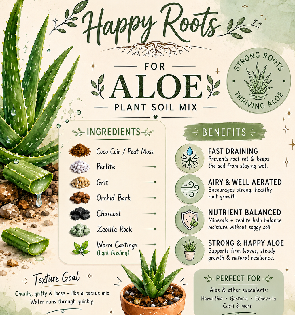 Happy Roots Aloe Vera Blend Potting Mix | Airy & Chunky Blend Soil 1.2 Quarts 5 Cups