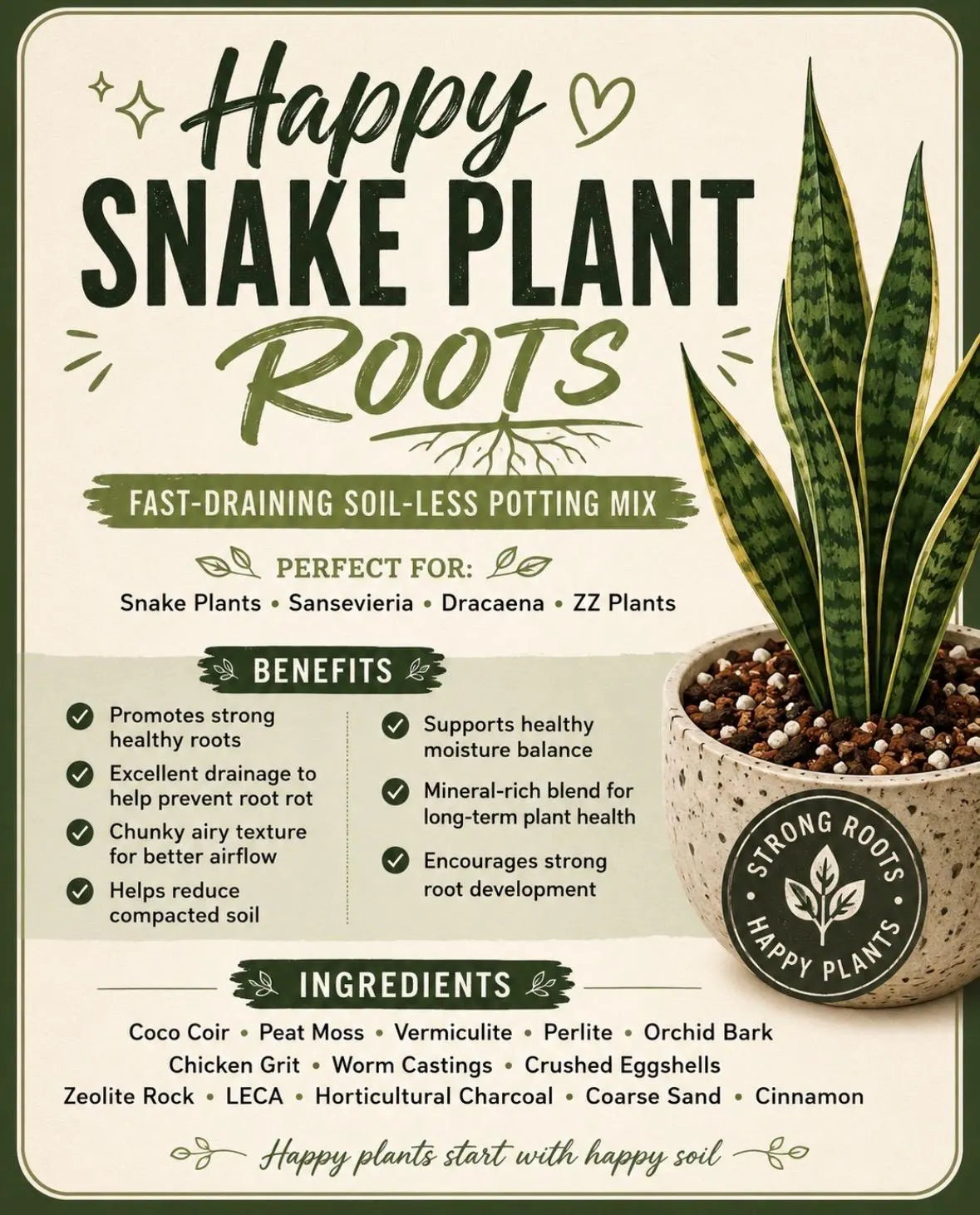 Happy Roots Snake Plant Blend – Drought-Tolerant Fast Draining Soil