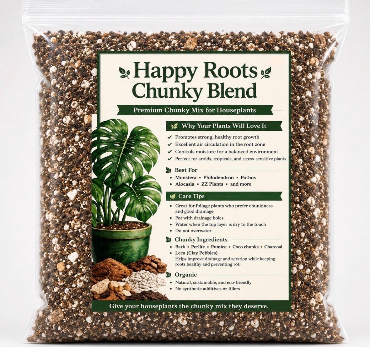 Happy Roots Chunky Blend Potting Mix Premium Homemade Soil for Houseplants Fast-Draining Tropical Plant